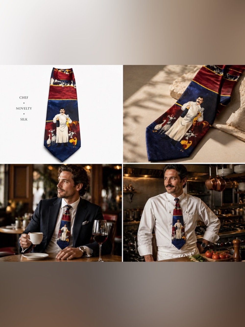 Vintage Guy Buffet Silk Tie Chefs & Friends Italy Novelty Chef Gift Art Tie Rare
